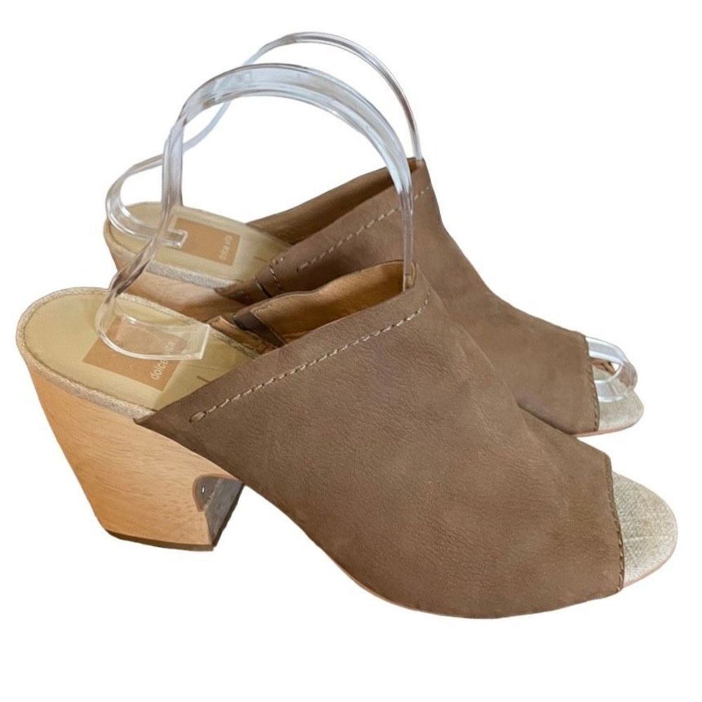 Dolce vita tan leather slide wood heels size 9